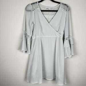 Black Swan Dress Size Small Light Blue Lace Faux Wrap Bell Sleeve
